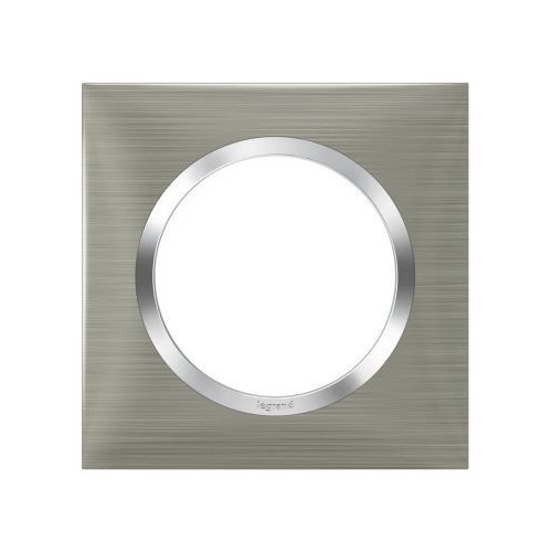 Plaque de finition 1 poste carrée effet inox brossée avec bague effet chrome Legrand Dooxie Réf: 600871