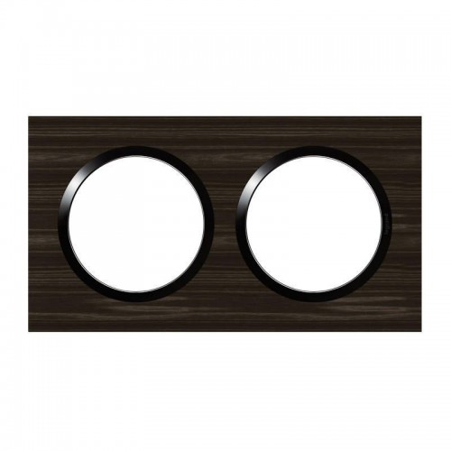 Plaque de finition double effet bois ébène avec bague noire brillante Legrand Dooxie Réf: 600882
