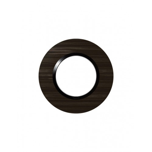 Plaque de finition ronde effet bois ébène avec bague noire brillante Legrand Dooxie Réf: 600979