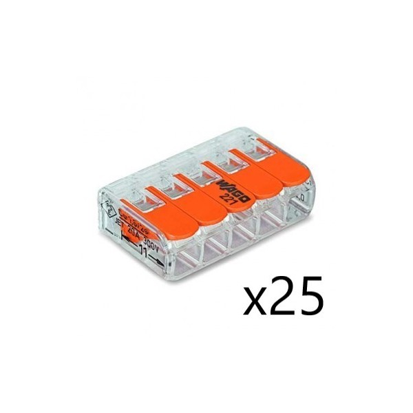 WAGO 222-415 - BORNES DE CONNEXION AVEC LEVIERS 5 X 4MM² 40 pièces –  ELECDISCOUNT
