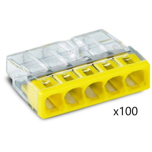 Bornes pour Boîtes de Dérivation COMPACT (x100) pour conducteurs rigides - 5x2,5mm² - WAGO - Réf. 2273-205