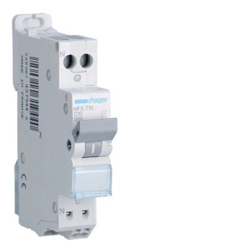 Disjoncteur 10A 1P+N 3kA Courbe C connexion automatique SanVis 1 module Hager Réf. MFS710