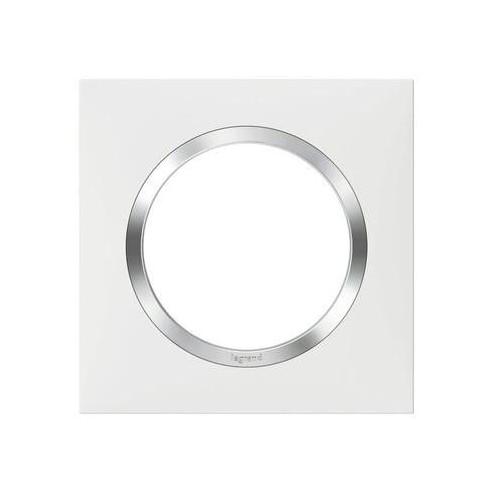 Plaque de finition carrée 1 poste blanc avec bague effet Chrome Dooxie Legrand Réf. 600841