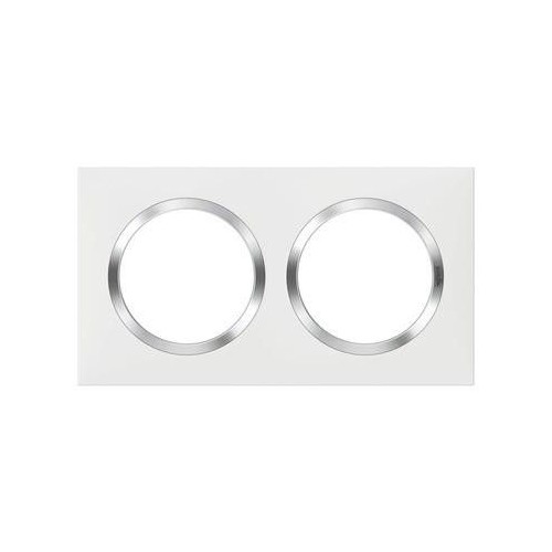 Plaque de finition 2 postes Blanc avec bague effet Chrome Dooxie Legrand Réf: 600842