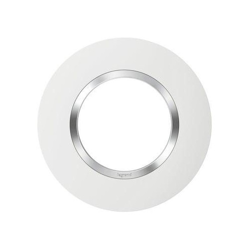 Plaque de finition ronde 1 poste finition blanc avec bague effet chrome Dooxie Réf: 600973
